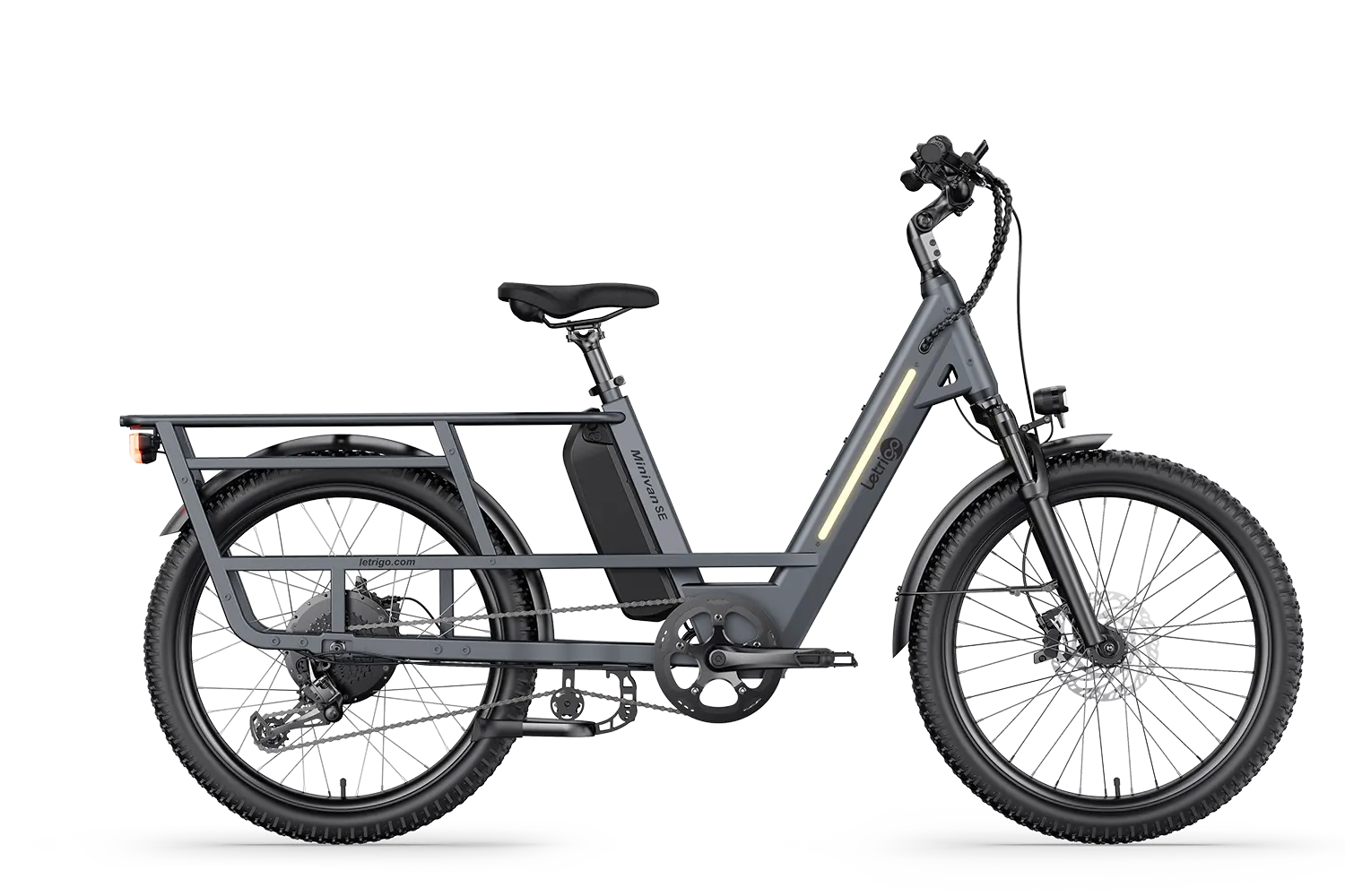 Gray Minivan SE long-tail cargo electric bike